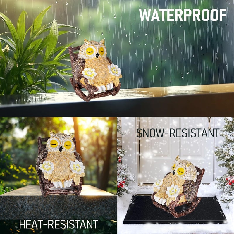LIULO TOOL Light Up Owl on Chair Garden Sculpture, LED Solar Powered Owl Lying on The Chair, Cute Figurine Crafted Statue for Home Fireplace Outdoor Centerpiece Collection Decoration, 3x3x4 in - Image 5
